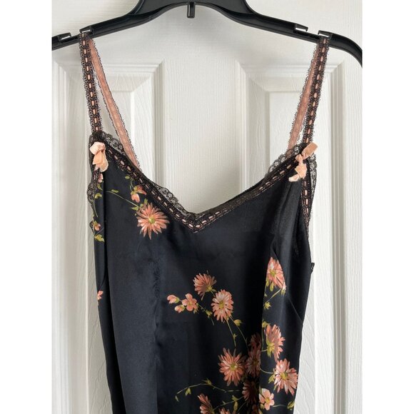 Vtg Saks Fifth Avenue Silk 2 Piece Lingerie Black Pink Green Floral Pattern - Picture 7 of 10